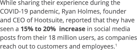While sharing their experience during the COVID-19 pandemic, Ryan Holmes, founder and CEO of Hootsuite, reported that   