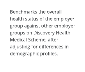 Benchmarks the overall health status of the employer group against other employer groups on Discovery Health Medical    