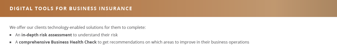 Digital tools FOR BUSINESS INSURANCE We offer our clients technology-enabled solutions for them to complete:   An in-   