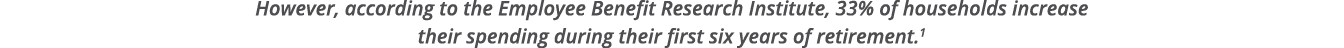 However, according to the Employee Benefit Research Institute, 33% of households increase their spending during their   