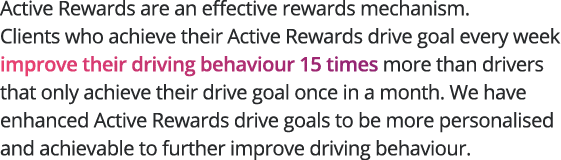 Active Rewards are an effective rewards mechanism  Clients who achieve their Active Rewards drive goal every week imp   