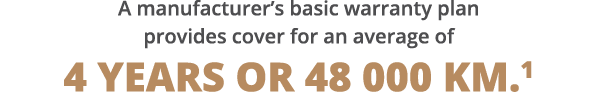 A manufacturer s basic warranty plan provides cover for an average of 4 years or 48 000 km 1