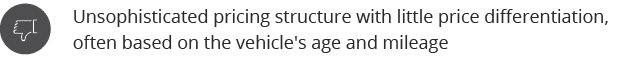 Unsophisticated pricing structure with little price differentiation, often based on the vehicle's age and mileag