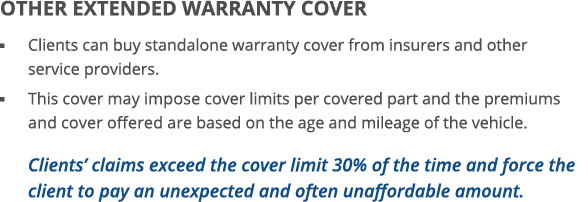 Other extended warranty cover   Clients can buy standalone warranty cover from insurers and other service providers     