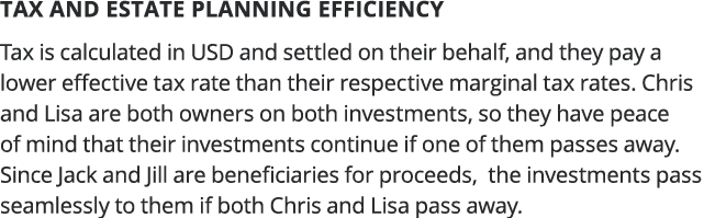 Tax and estate planning efficiency Tax is calculated in USD and settled on their behalf, and they pay a lower effecti   