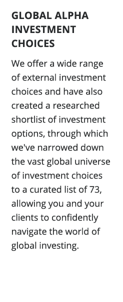 GLOBAL ALPHA INVESTMENT CHOICES We offer a wide range of external investment choices and have also created a research   